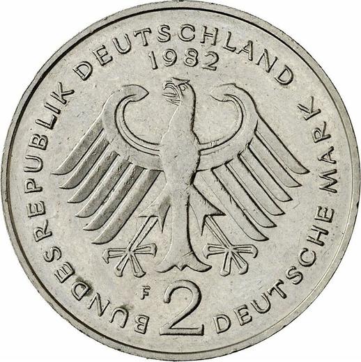 Reverse 2 Mark 1982 F "Kurt Schumacher" -  Coin Value - Germany, FRG