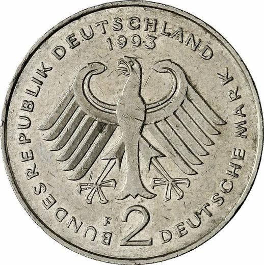 Реверс монеты - 2 марки 1993 года F "Людвиг Эрхард" - цена  монеты - Германия, ФРГ