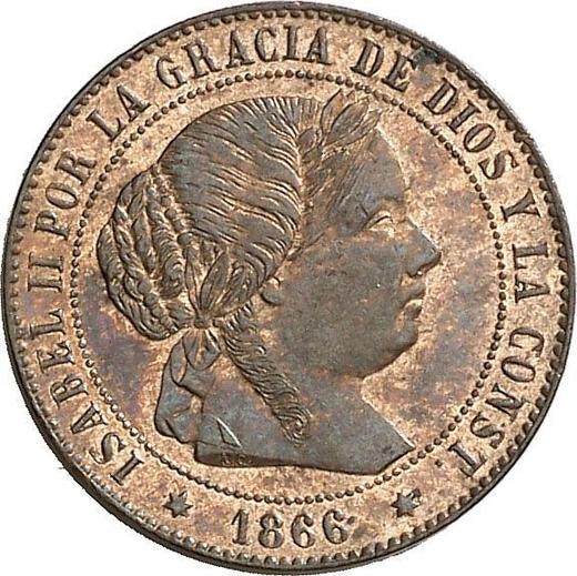 Аверс монеты - 1/2 сентимо эскудо 1866 года Шестиконечные звёзды Без OM - цена  монеты - Испания, Изабелла II