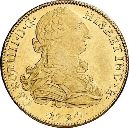Anverso 8 escudos 1790 Mo FM Inscripción "CAROL IIII" - valor de la moneda de oro - México, Carlos IV