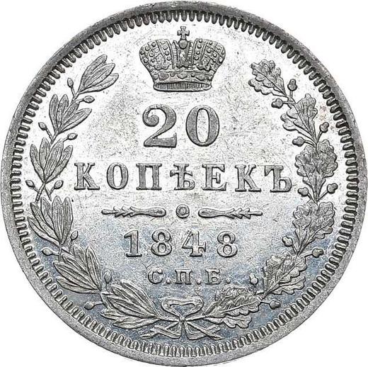 Rewers monety - 20 kopiejek 1848 СПБ HI "Orzeł 1849-1851" - cena srebrnej monety - Rosja, Mikołaj I
