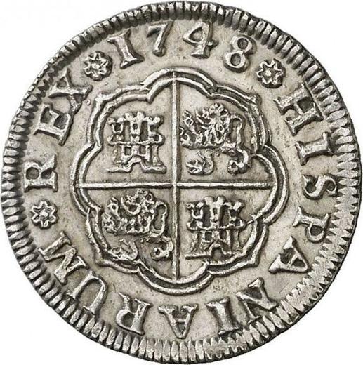 Реверс монеты - 1 реал 1748 года S PJ - цена серебряной монеты - Испания, Фердинанд VI