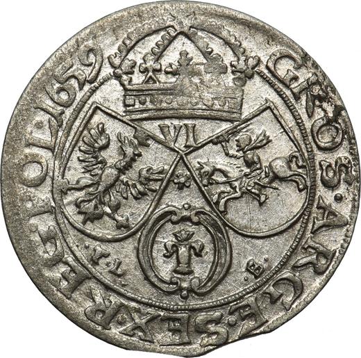 Reverso Szostak (6 groszy) 1659 TLB "Retrato en marco redondo" - valor de la moneda de plata - Polonia, Juan II Casimiro
