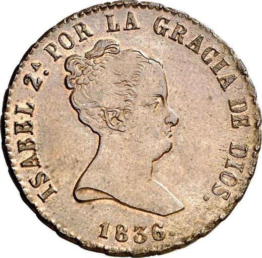 Obverse 8 Maravedís 1836 "Denomination on reverse" -  Coin Value - Spain, Isabella II
