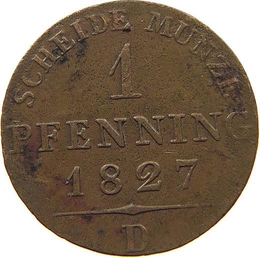 Реверс монеты - 1 пфенниг 1827 года D - цена  монеты - Пруссия, Фридрих Вильгельм III