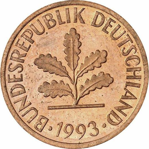 Reverso 2 Pfennige 1993 G - valor de la moneda  - Alemania, RFA