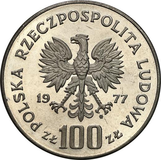 Аверс монеты - Пробные 100 злотых 1977 года MW "Генрик Сенкевич" Никель - цена  монеты - Польша, Народная Республика