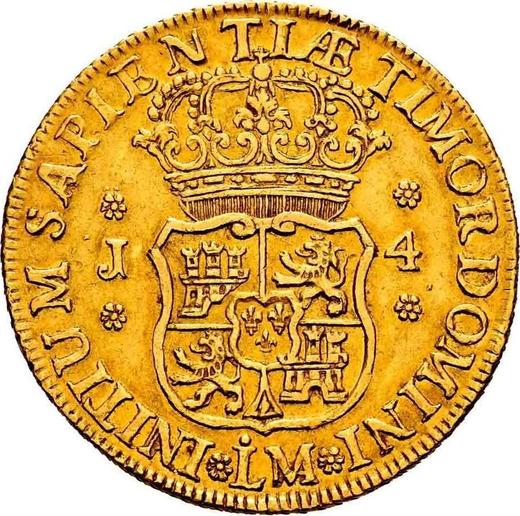 Reverso 4 escudos 1752 LM J - valor de la moneda de oro - Perú, Fernando VI