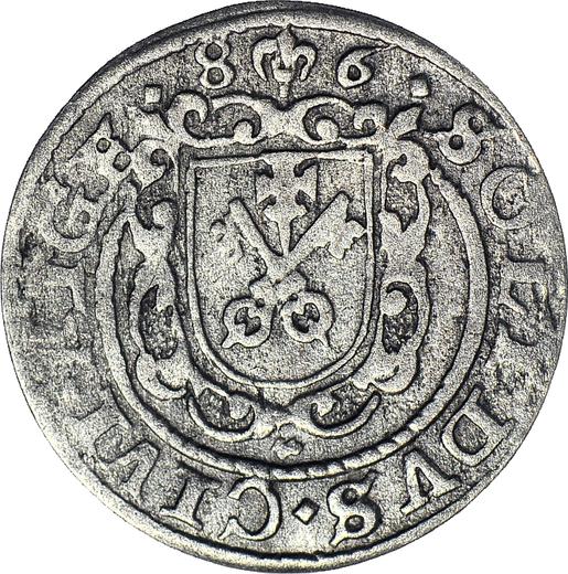 Rewers monety - Szeląg 1586 "Ryga" Prosta tarcza - cena srebrnej monety - Polska, Stefan Batory