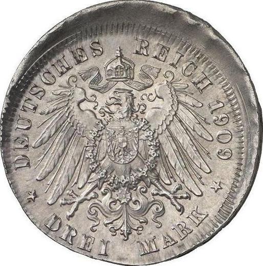 Reverso 3 marcos 1905-1912 "Prusia" Desplazamiento del sello - valor de la moneda de plata - Alemania, Imperio alemán