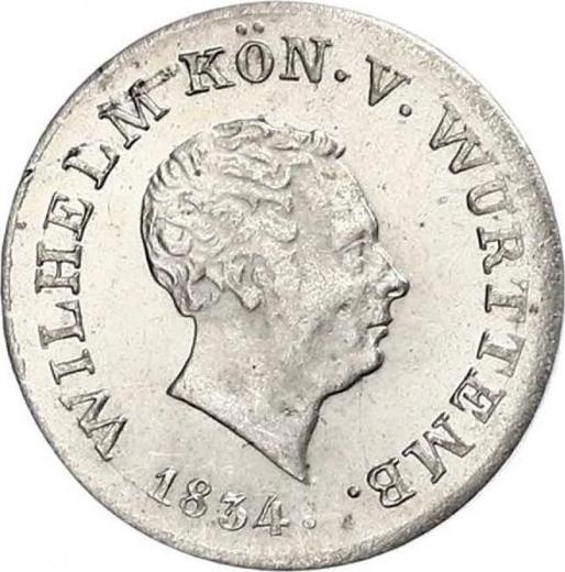 Аверс монеты - 6 крейцеров 1834 года - цена серебряной монеты - Вюртемберг, Вильгельм I