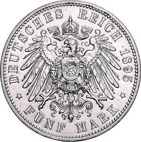 Реверс монеты - 5 марок 1895 года E "Саксония" - цена серебряной монеты - Германия, Германская Империя