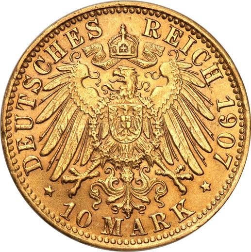 Reverso 10 marcos 1907 J "Hamburg" - valor de la moneda de oro - Alemania, Imperio alemán