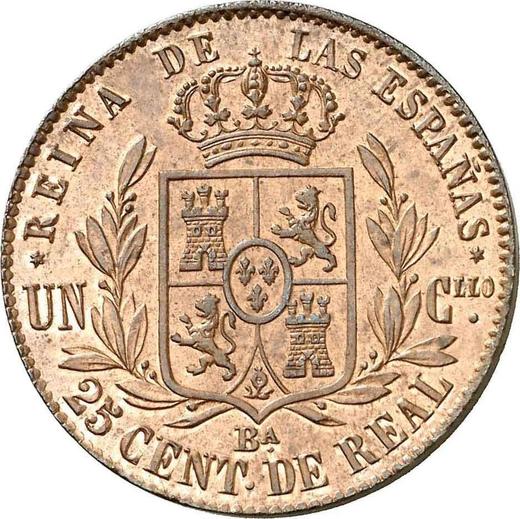 Rewers monety - 25 centimos de real 1864 Ba - cena  monety - Hiszpania, Izabela II