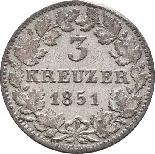 Rewers monety - 3 krajcary 1851 - cena srebrnej monety - Badenia, Leopold