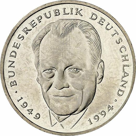 Аверс монеты - 2 марки 1998 года D "Вилли Брандт" - цена  монеты - Германия, ФРГ