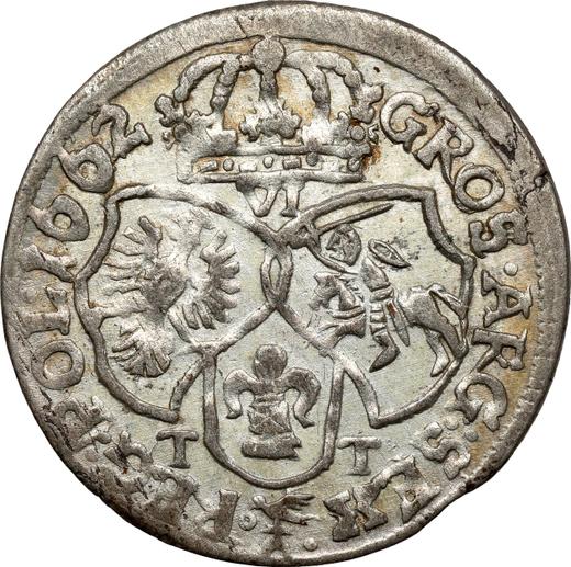Reverso Szostak (6 groszy) 1662 TT "Retrato sin marco redondo" - valor de la moneda de plata - Polonia, Juan II Casimiro