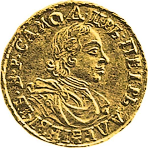 Awers monety - 2 ruble 1718 L "Portret w zbroi" "САМОД." / "М. НОВ." - cena złotej monety - Rosja, Piotr I Wielki