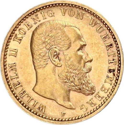 Аверс монеты - 10 марок 1904 года F "Вюртемберг" - цена золотой монеты - Германия, Германская Империя