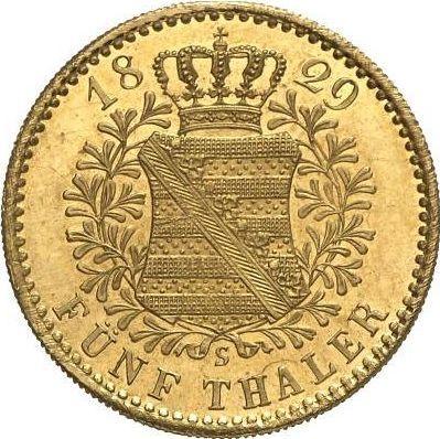 Reverso 5 táleros 1829 S - valor de la moneda de oro - Sajonia, Antonio