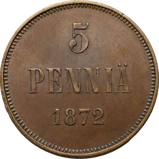 Реверс монеты - 5 пенни 1872 года - цена  монеты - Финляндия, Великое княжество
