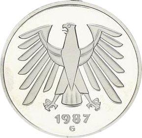 Реверс монеты - 5 марок 1987 года G - цена  монеты - Германия, ФРГ