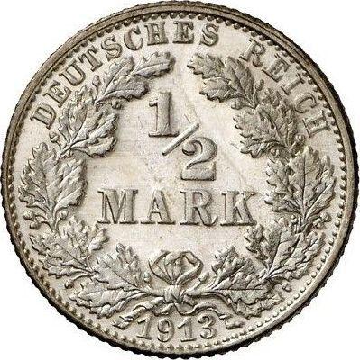 Аверс монеты - 1/2 марки 1913 года F "Тип 1905-1919" - цена серебряной монеты - Германия, Германская Империя