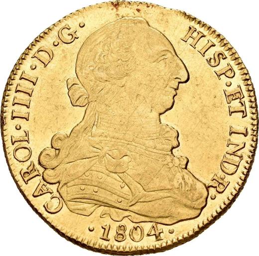 Anverso 8 escudos 1804 So FJ - valor de la moneda de oro - Chile, Carlos IV