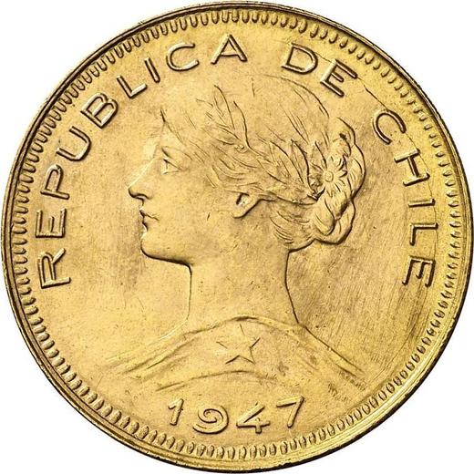 Аверс монеты - 100 песо 1947 года So - цена золотой монеты - Чили, Республика