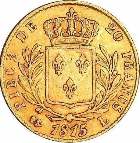 Reverse 20 Francs 1815 L "Type 1814-1815" Bayonne - France, Louis XVIII