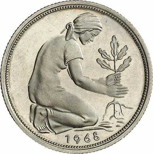 Реверс монеты - 50 пфеннигов 1968 года J - цена  монеты - Германия, ФРГ
