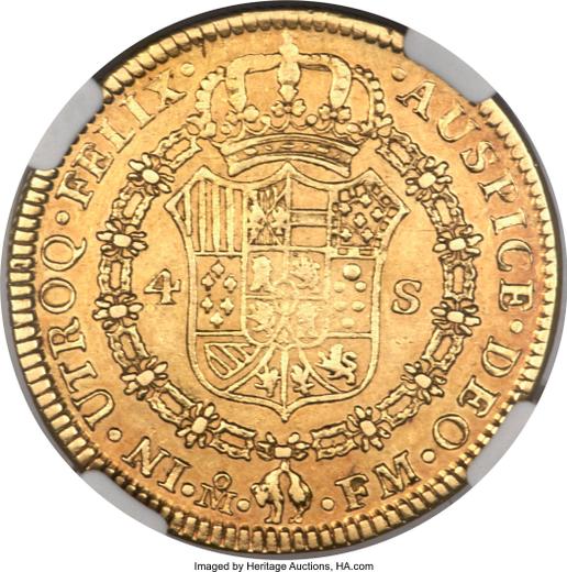 Реверс монеты - 4 эскудо 1792 года Mo FM - цена золотой монеты - Мексика, Карл IV