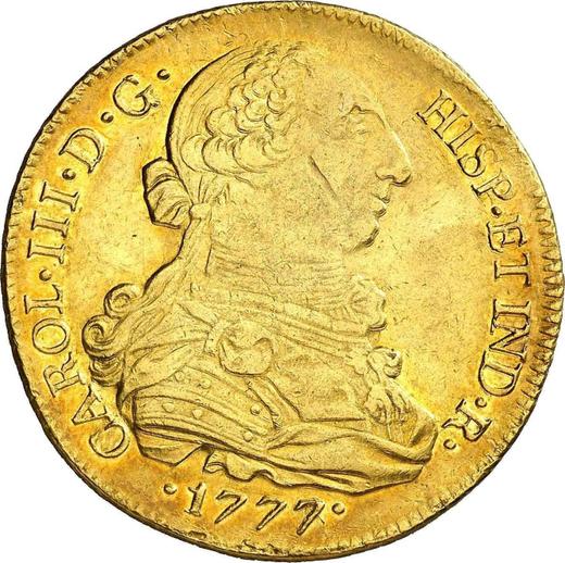 Obverse 8 Escudos 1777 So DA - Chile, Charles III