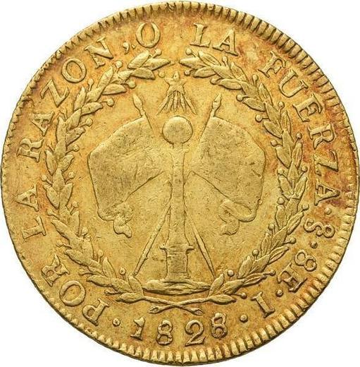 Reverso 8 escudos 1828 So I - valor de la moneda de oro - Chile, República