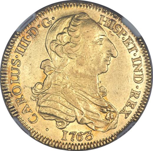 Awers monety - 4 escudo 1763 Mo MF - cena złotej monety - Meksyk, Karol III