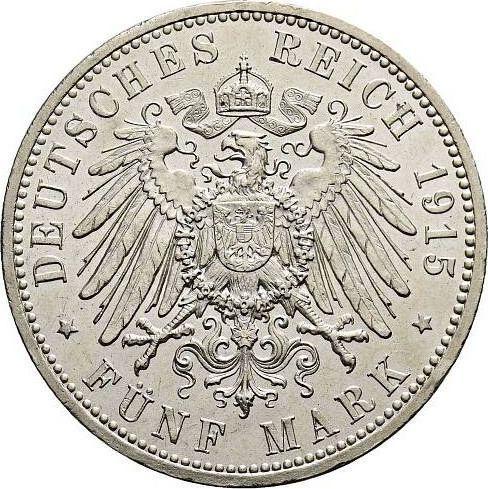 Rewers monety - 5 marek 1915 A "Brunszwik" Wstąpienie na tron Bez napisu "U. LÜNEB" - cena srebrnej monety - Niemcy, Cesarstwo Niemieckie