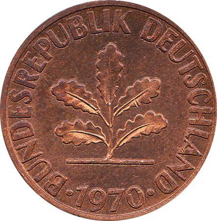 Реверс монеты - 2 пфеннига 1970 года D - цена  монеты - Германия, ФРГ