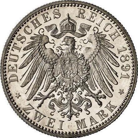 Reverso 2 marcos 1891 A "Prusia" - valor de la moneda de plata - Alemania, Imperio alemán