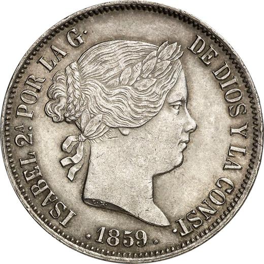 Awers monety - 20 réales 1859 Siedmioramienne gwiazdy - cena srebrnej monety - Hiszpania, Izabela II