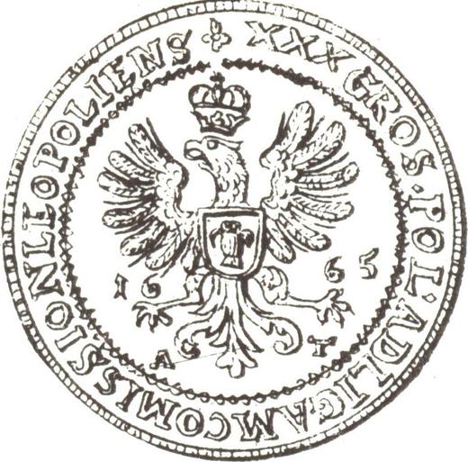 Rewers monety - PRÓBA Złotówka (30 groszy) 1665 AT - cena srebrnej monety - Polska, Jan II Kazimierz