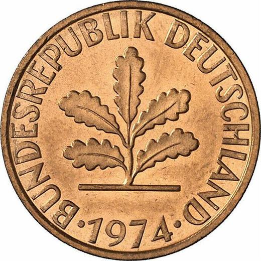 Реверс монеты - 2 пфеннига 1974 года J - цена  монеты - Германия, ФРГ