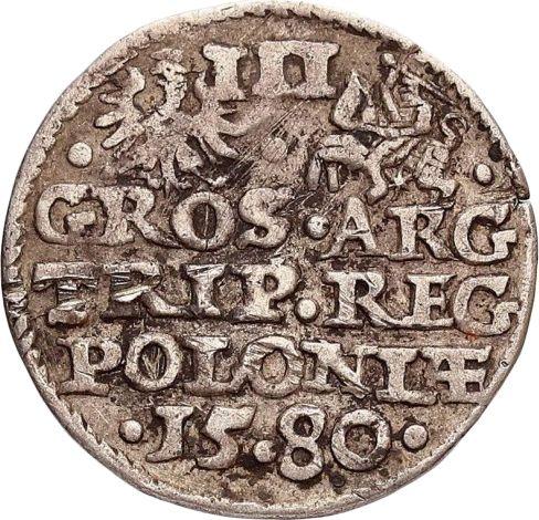 Reverso Trojak (3 groszy) 1580 "Cabeza pequeña" Retrato en el marco - valor de la moneda de plata - Polonia, Esteban I Báthory