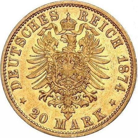 Reverso 20 marcos 1874 C "Prusia" - valor de la moneda de oro - Alemania, Imperio alemán