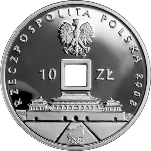 Аверс монеты - 10 злотых 2008 года MW UW "XXIX летние Олимпийские игры - Пекин 2008" Отверстие - цена серебряной монеты - Польша, III Республика после деноминации