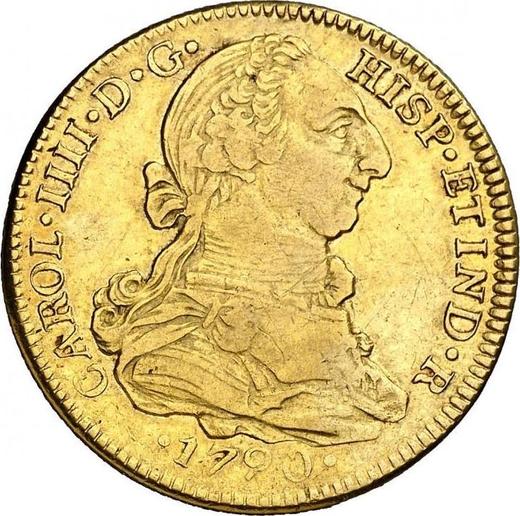 Anverso 4 escudos 1790 Mo FM Inscripción "CAROL IIII" - valor de la moneda de oro - México, Carlos IV