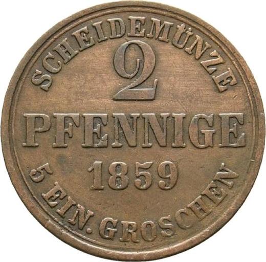 Реверс монеты - 2 пфеннига 1859 года - цена  монеты - Брауншвейг-Вольфенбюттель, Вильгельм