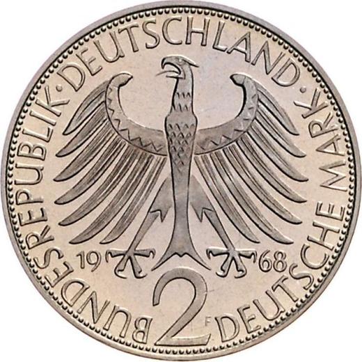 Reverso 2 marcos 1968 F "Max Planck" - valor de la moneda  - Alemania, RFA