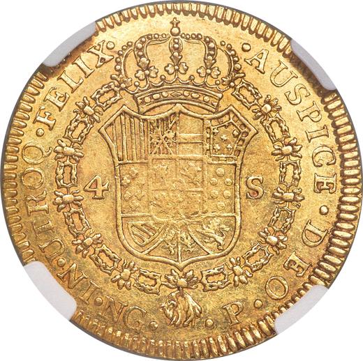 Реверс монеты - 4 эскудо 1781 года NG P - цена золотой монеты - Гватемала, Карл III