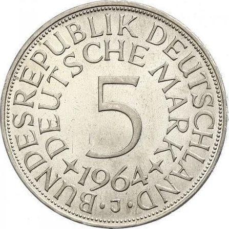 Аверс монеты - 5 марок 1964 года J - цена серебряной монеты - Германия, ФРГ