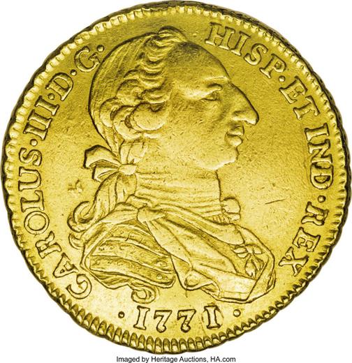 Awers monety - 4 escudo 1771 NR VJ - cena złotej monety - Kolumbia, Karol III